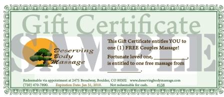picture of a massage gift certificate in denver and boulder colorado